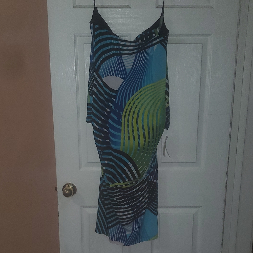 Elegant Asymmetrical Blue and Green Dress